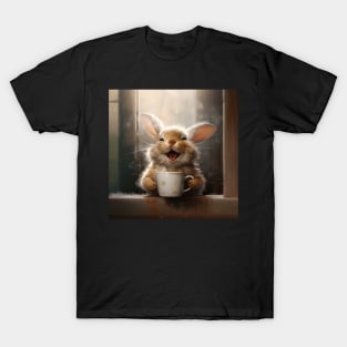 laughing rabbit with a cup of coffee T-Shirt